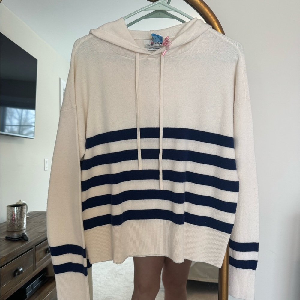 Vineyard Vines Cashmere Striped Cream and Black Women's Sweater